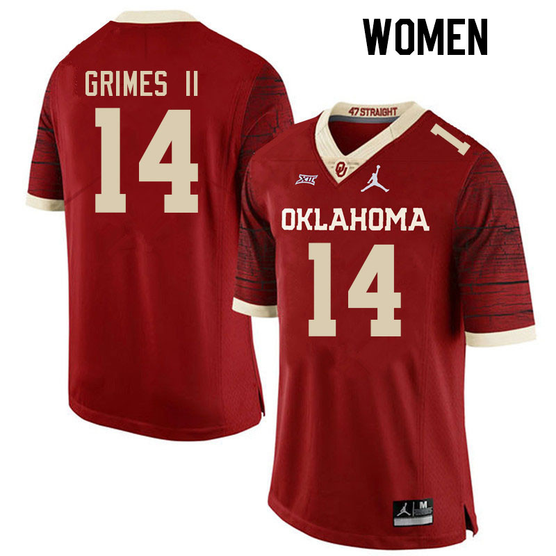 Women #14 Reggie Grimes II Oklahoma Sooners College Football Jerseys Stitched-Retro